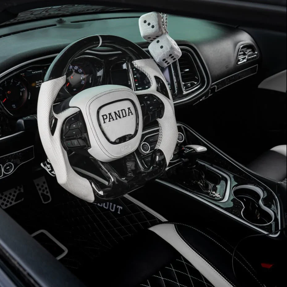 White Panda carbon fiber steering wheel installed